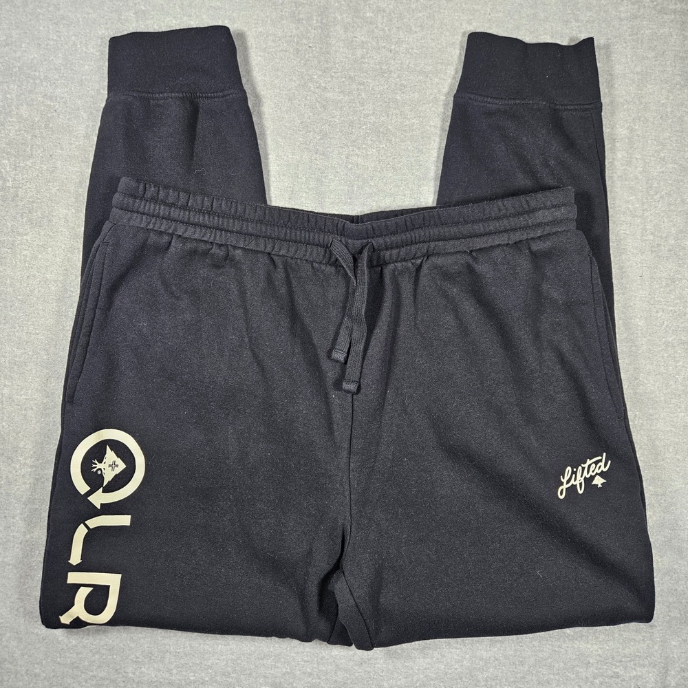 LRG‎ Lifted Research Group Mens Black Graphic Logo Fleece Jogger Sweatpants XL